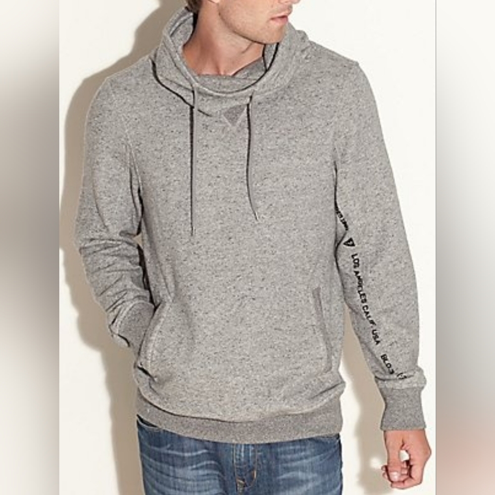 GUESS Men's Cowl Neck Sweatshirt L EUC Gray Warm Incredible Fit